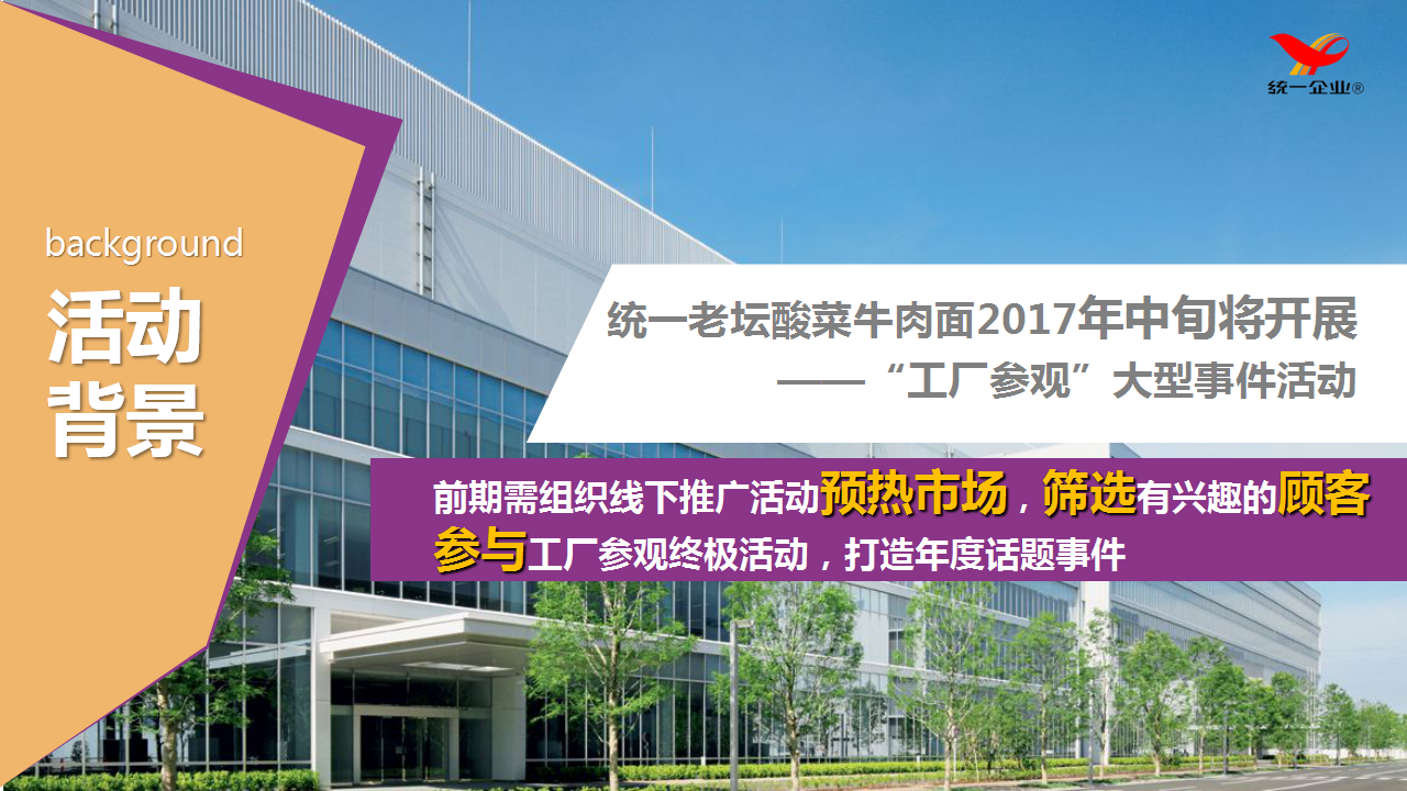 2017统一老坛工厂参观推广活动方案【快消品】【活动策划】.pptx 第3页