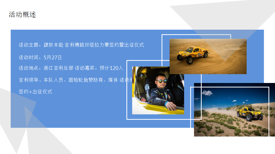 2017吉利博越环塔拉力赛签约暨出征仪式策划方案【汽车】【活动策划】.pptx 第3页